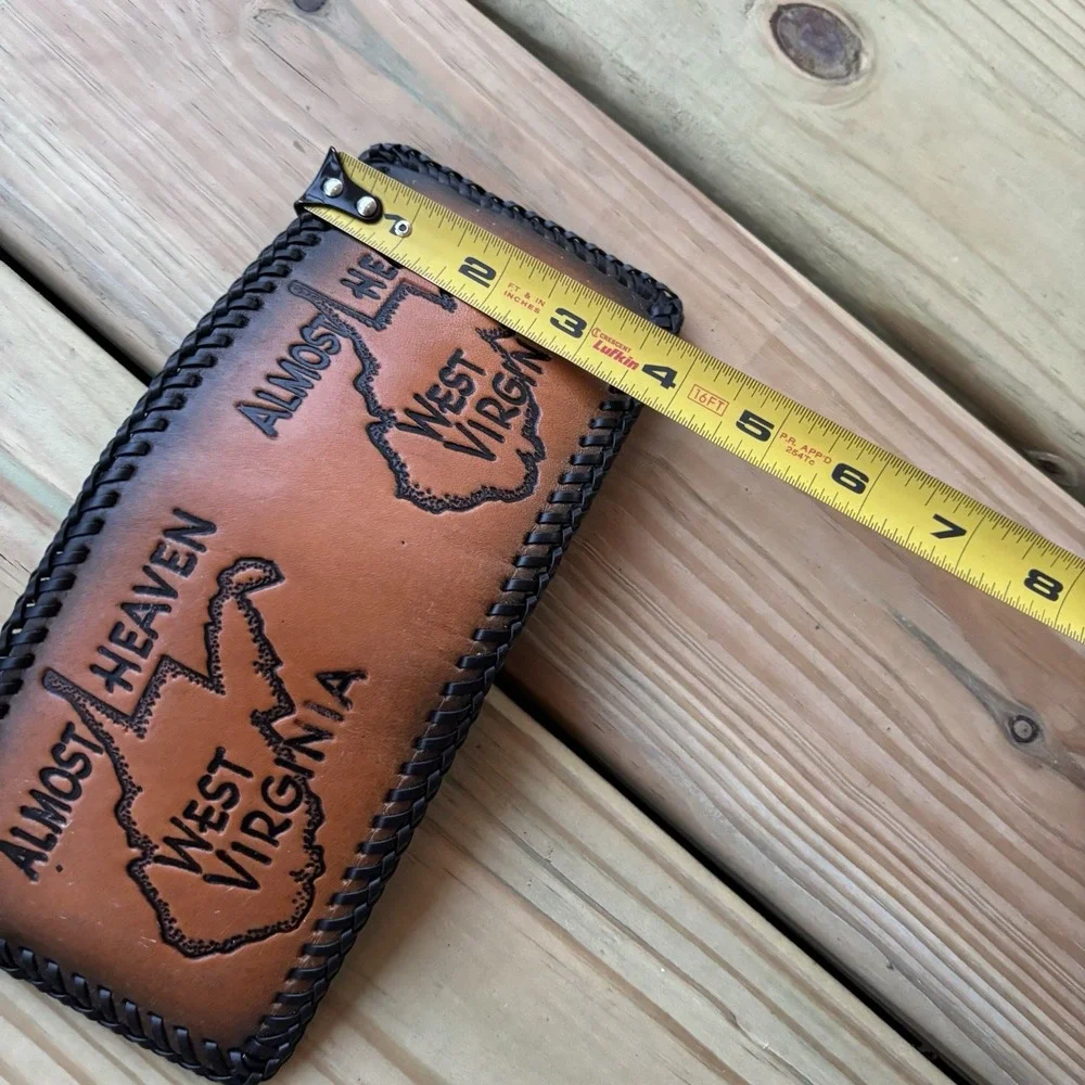 Vintage West Virginia Leather Wallet Bi Fold Whipstitch Hand Tooled Almost Home